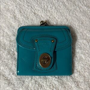 Coach Teal Leather Wallet with Turn Lock